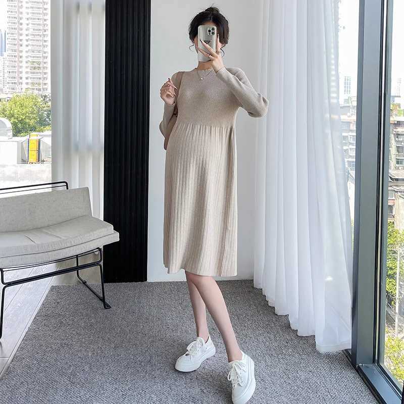 5086# Autumn Winter Fashion Knitted Materni Sweaters Dress Elegant A Line Loose Clothes for Pregnant Women PregnancyXJ241213