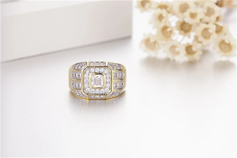 Vintage Real Solid 925 Sterling Silver 14k GOLD Rings for Men Wedding Jewelry Square 2ct Simulated Diamond Ring Gift 241214
