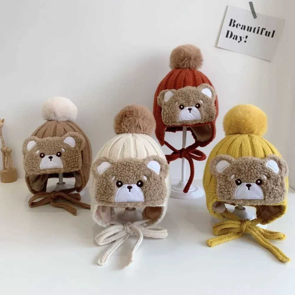 Bear baby earring cap artificial fur fluffy baby knitted beans suitable for boys and girls cold winter windproof warm ear cap W241213