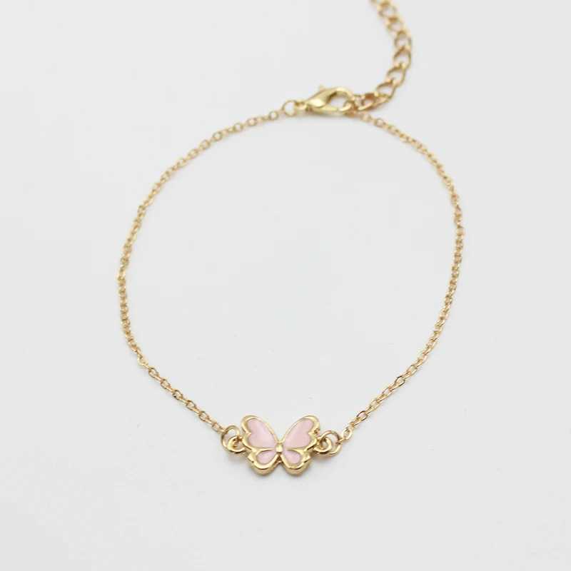 New Trend Pink Butterfly Bracelet For Women Simple Girls Sweet Tiny Charm Minimalism Enamel Pulsera Jewelry Birtay GiftXJ241214