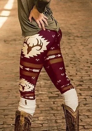 Winter Leggings Pants Christmas Elk Prints Christmas Party Pop Pants