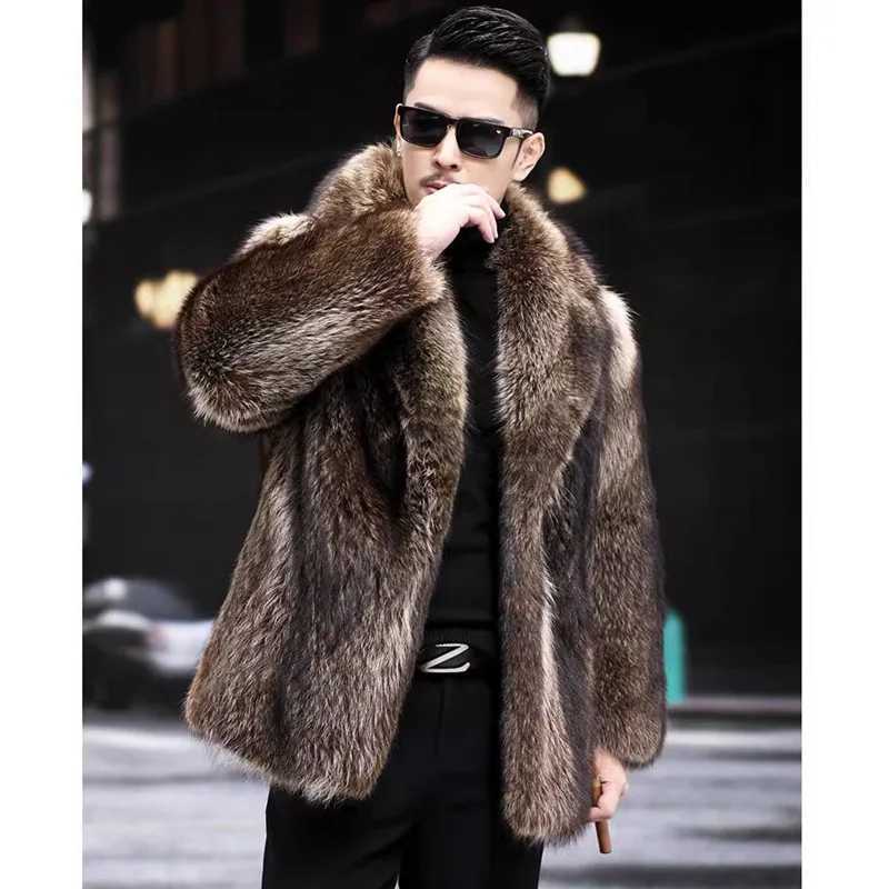 Mens autumn and winter thick Maxi faux fox fur coat jacket long sleeved warm luxury fur black park Bontjas fur furry coat W241213