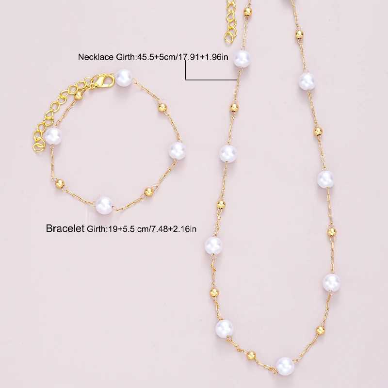 2 Pcs Exquisite Gold Color Bohemian Jewelry Set for Women Fashion Pearl Cross Pendant Necklace Bracelet Set Casual Jewelry GiftsXJ241214
