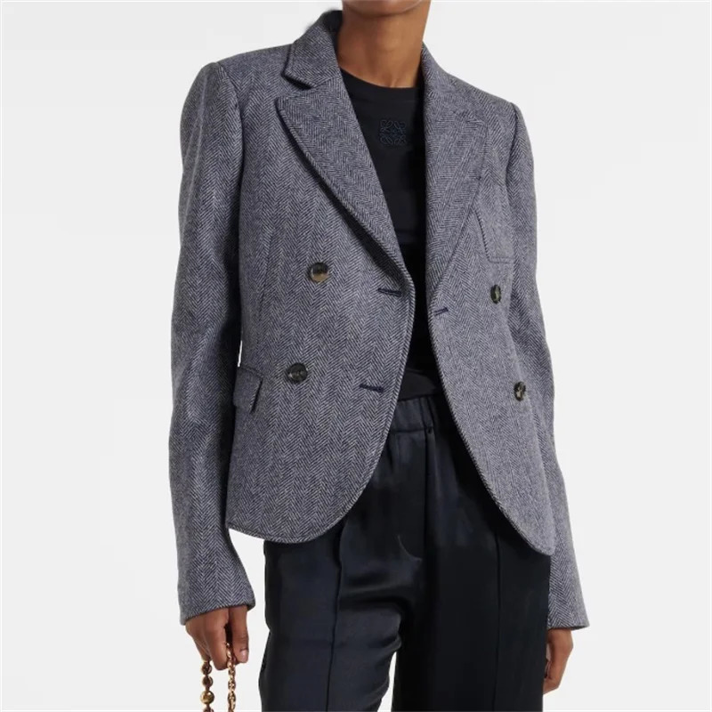 Womens jacket autumn in outerwears double breasted slim womens suit Wool blend long sleeved top blazer 241209