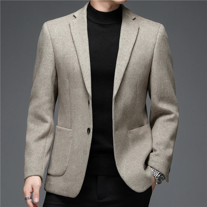 Autumn and Winter Suit Middleaged Mens Fashion Casual Classic Wool Jacket Single Slim Blazer Clothing 241211