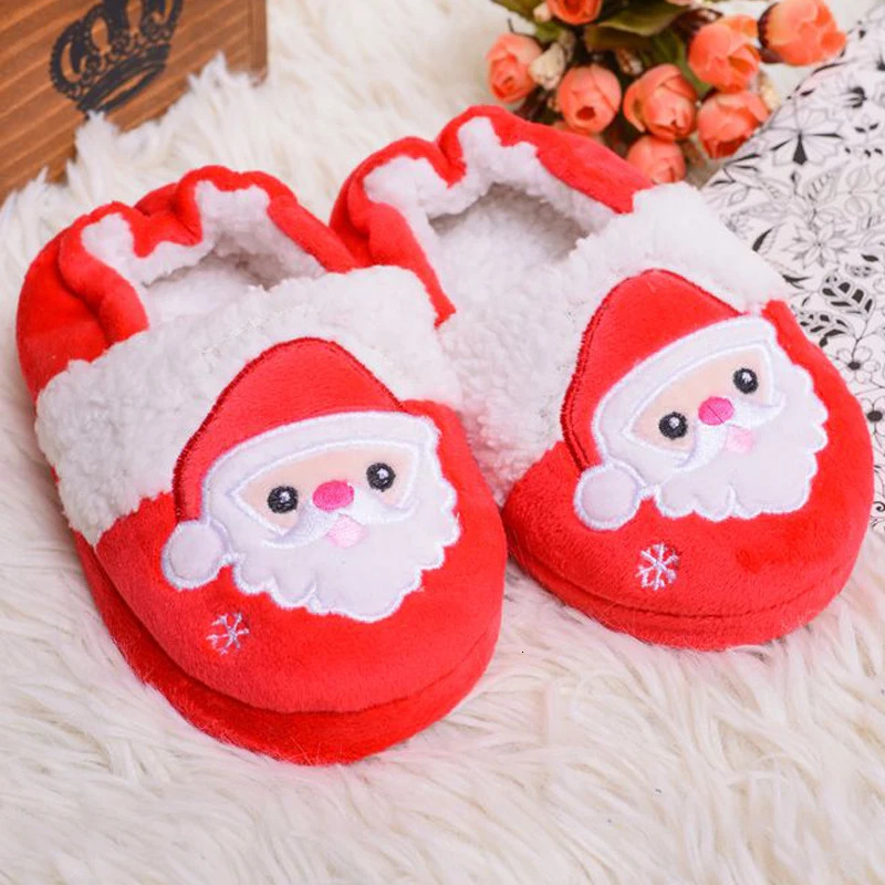 Toddler Girls Slippers for Winter Baby Boys Loafers Plush Warm Rubber Sole Santa Claus Home Shoes House Footwear Christmas Gifts 241213
