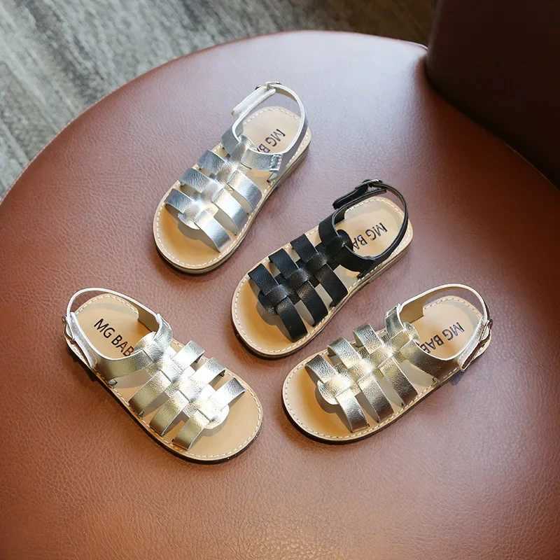 Sandals Toddler Sandals Little Girls Cut Outs Leather Shoes 2024 Summer Brand New Gladiator Sandals Weave Baby Girl Beach Shoes H06171 H241213