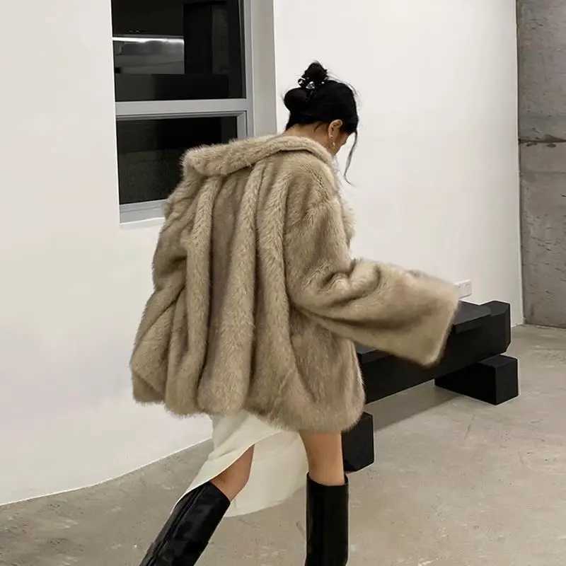 Artificial fur coat womens 2022 new winter warm cardigan Lambswool medium long lapel loose plush coat oversized teddy jacket X241214