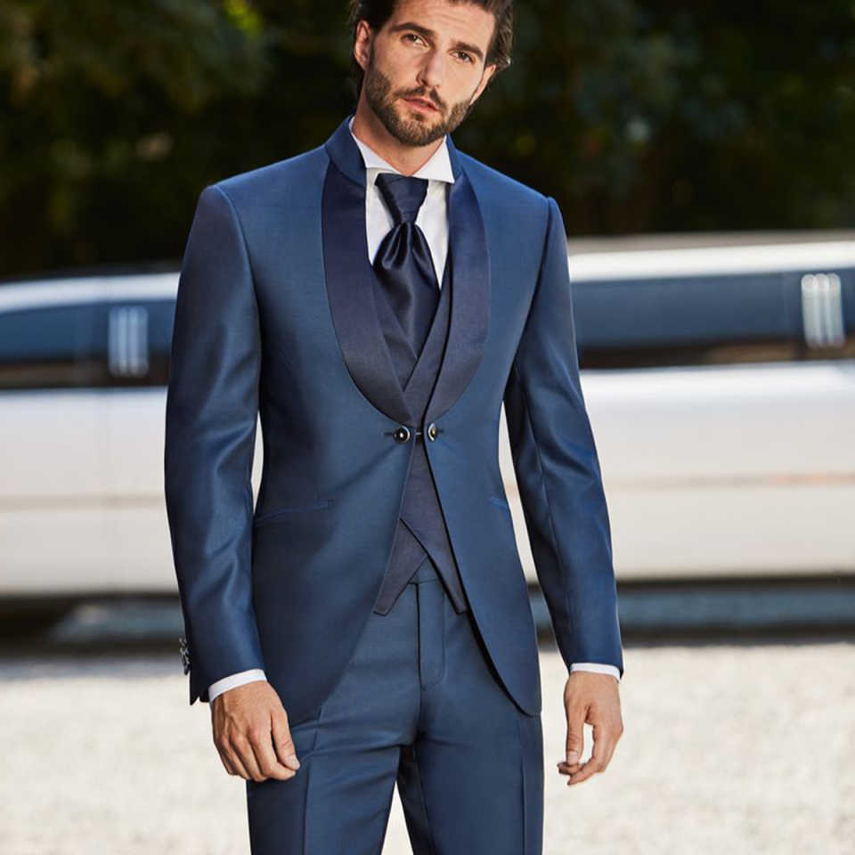 Handsome New Fashion 3-Pieces Wedding Tuxedos Men Suits Shawl Lapel Jacket One Button Single Breasted Solid Color Custom Made Pockets Bridegroom (Coat