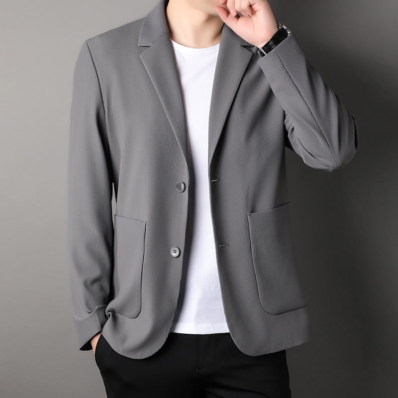 H1214New Men's Casual Striped Suit Fashion Casual Middle-aged and Young Men's Solid Color Suit