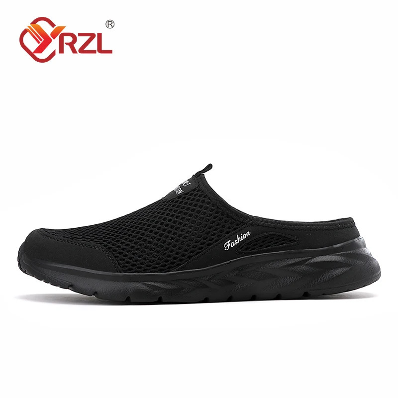 YRZL Mens Half Slippers Summer Breathable Mesh Shoes Outdoor Casual Walking Large Flat Light Sandals 241214