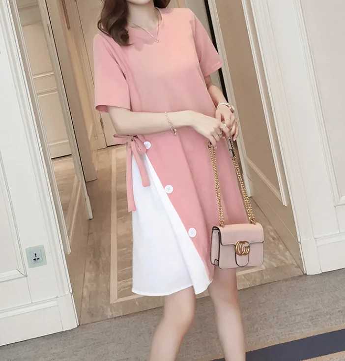 Materni Dress Spring and Summer Short-sleeved Skirt Materni Skirt T-shirt Pregnancy Clothes Materni Patchwork Loose DressXJ241213