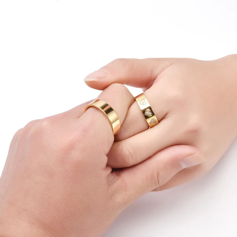 Korean Style Men And Women Love Inlaid White Stone Steel Ring Personality Simple Couple Jewelry Rings 241213