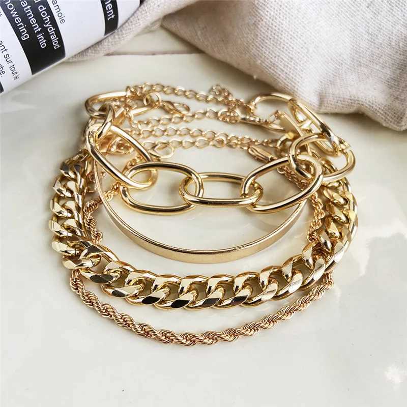 Mole Boho Thick Gold Color Charm Bracelets Bangles New Fashion Jewelry Punk Cu Cuban Chain Bracelets Set for Women GiftsXJ241214