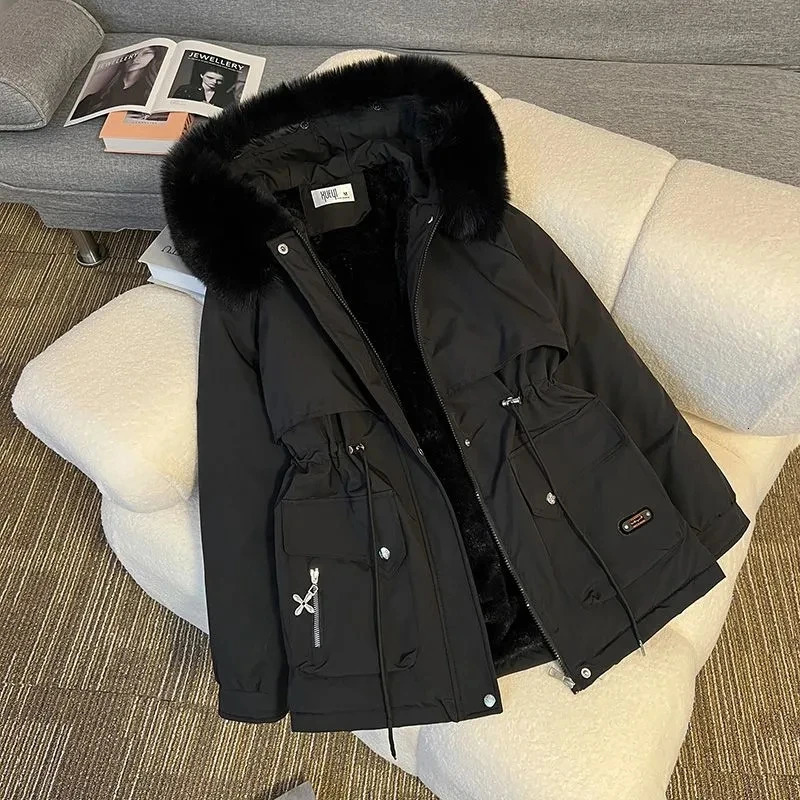 Winter Parkas jacket womens Korean style loose hooded thick warm casual cotton lined coat top 241212