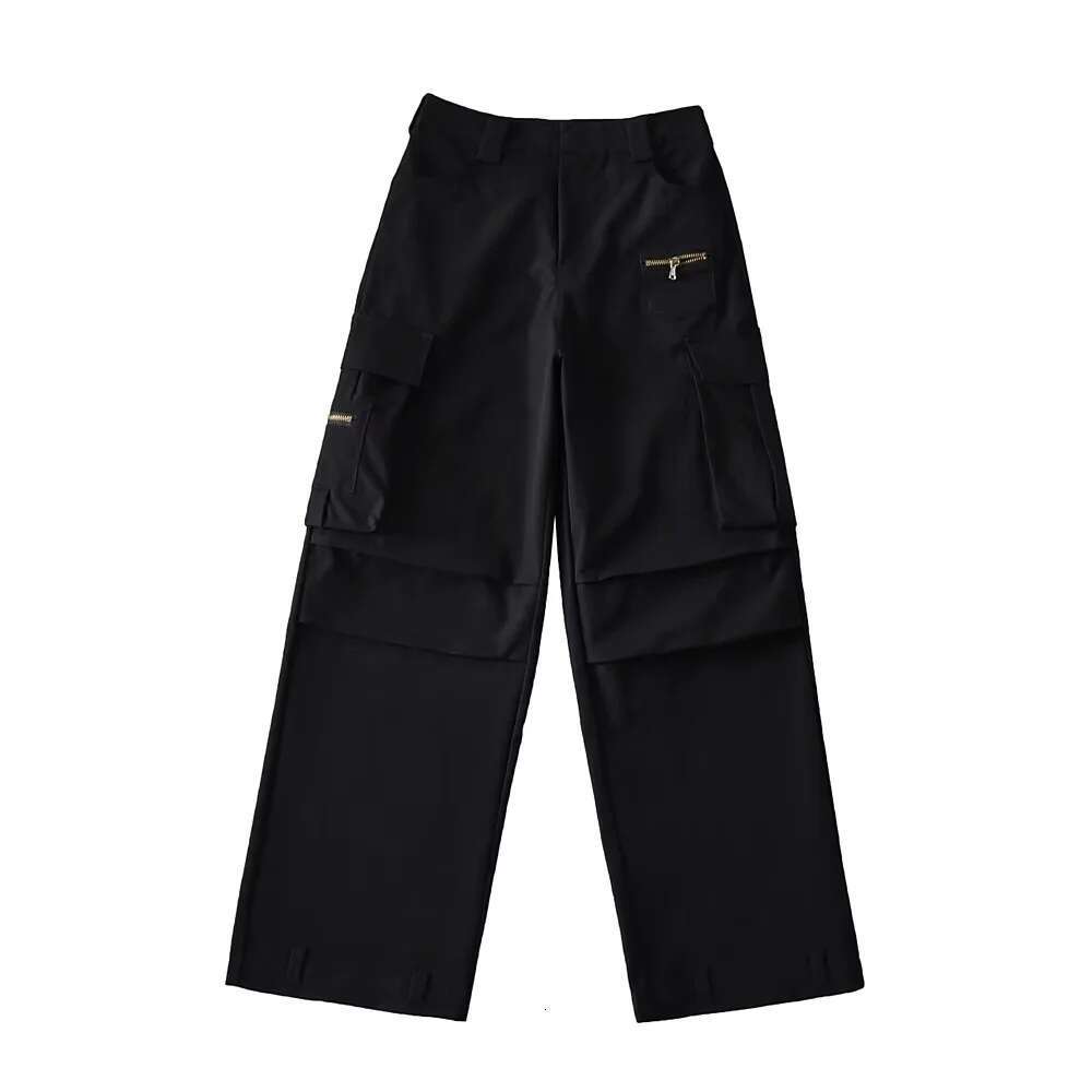 European and American INS retro three-dimensional multi pocket work women's high waist loose slimming straight leg pants trend 2024 new casual ve