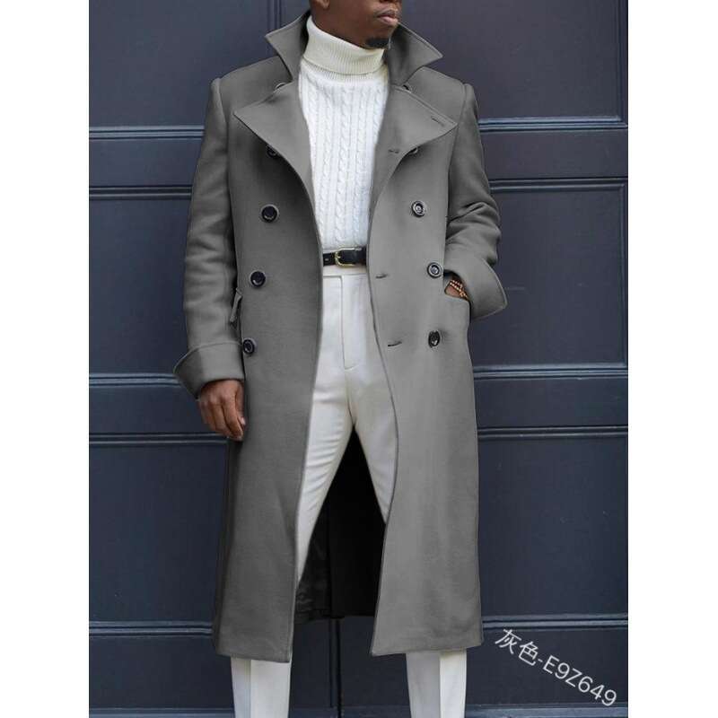 New European And American Fashion Autumn British Woolen Double Breasted Extended Coat