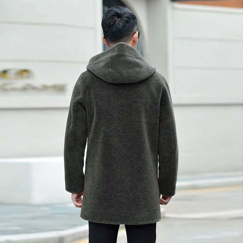 2024 new mens winter double-sided jacket mens real wool leather jacket mens thick sheep wool coat medium long jacket Z74 W241213