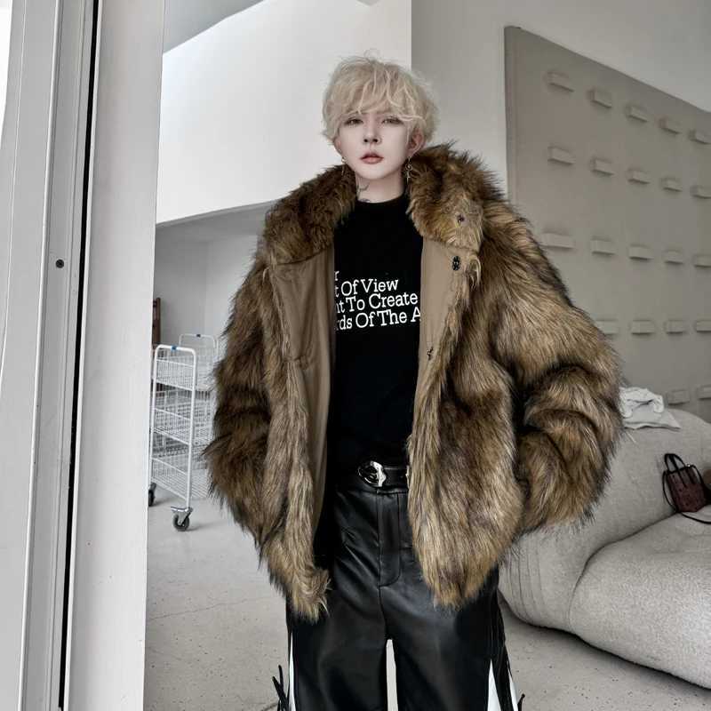 2024 Mens Winter Clothing Retro Imitation Mink Mens Hooded Faux Fur Loose Short Plush Jacket Long Sleeve Trendy Cotton Coats W241213