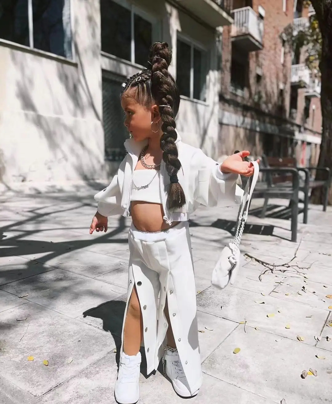 Girls Jacket Wide Leg Pants Teenager 3 pcs Set Children Clothing Suit Winter Kids Clothes For 3 4 5 6 7 8 Years White Color 241213