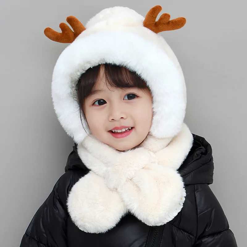 Winter childrens hats boys and girls deer scarves one-piece artificial fur childrens hats thick childrens earrings cute Christmas gifts W241213