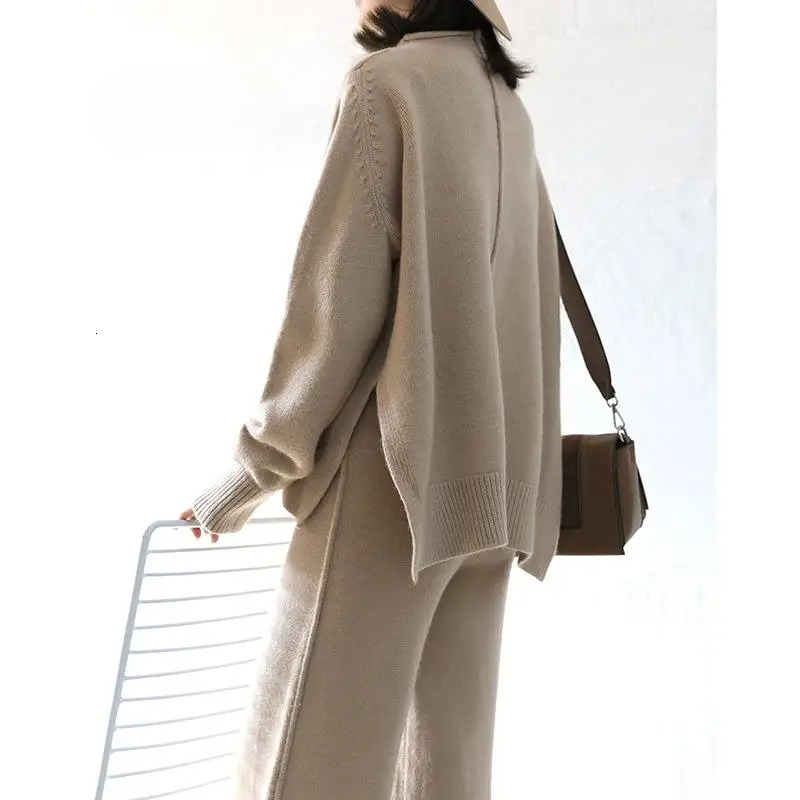 Cashmere Two Top And Pants Winter Tracksuit Set Korean Casual 2 Piece Sets Womens Outfits