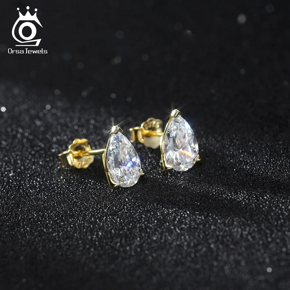 ORSA JEWELS 8A Clear Cubic Zirconia Stud Earrings 925 Sterling Silver Waterdrop Shaped Ear Stud CZ Mini Earrings Jewelry LZE02 241214