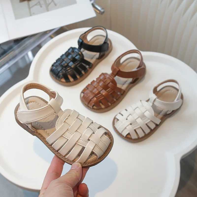 Sandals Girls Hollow Capped Toe Sandals Non-slip Children Summer Beach Shoes Kids Gladiator Sandals Solid Color Kids Shoes Girl H05254 H241213