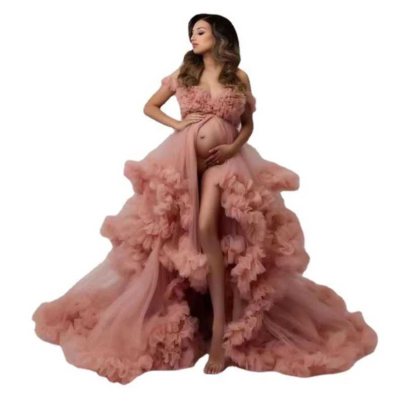 Tulle Materni Dress for Photoshoot Puffy Ruffles Baby Shower Dress Pregnancy Gowns Sheer Bridal Lingerie BathgownXJ241213