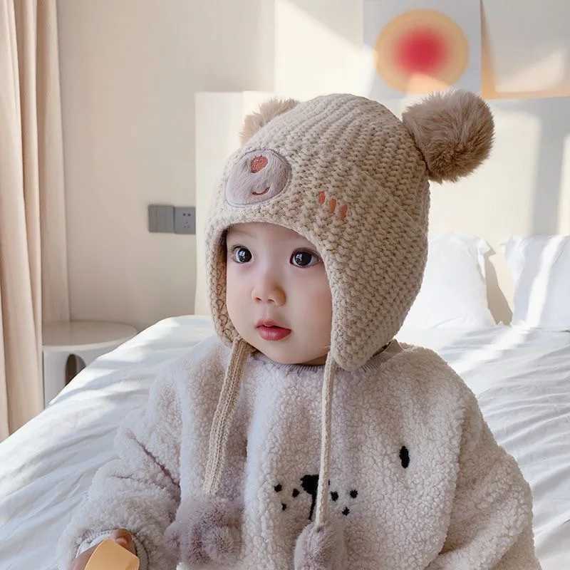Baby Hat Autumn/Winter Cute Childrens Wool Hat Mens and Womens Baby Hats Ear Hoods Cotton Hat Windproof Boy W241213