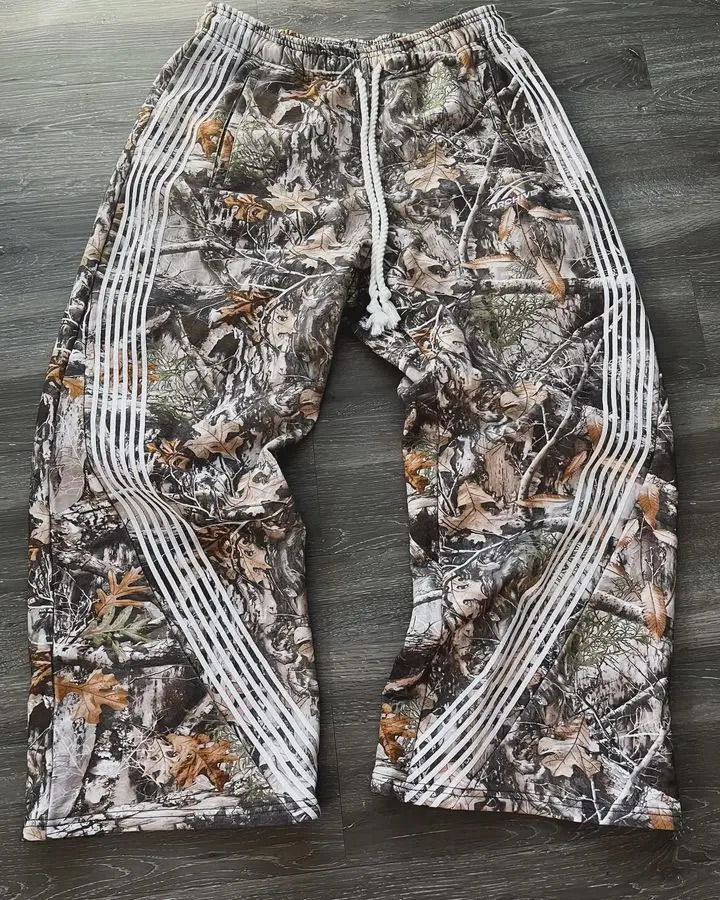 Sweatpants Y2K Pants Mens American Hip Hop Retro Camo Graphic Baggy Casual Elastic Waist Jogging Trousers 241214