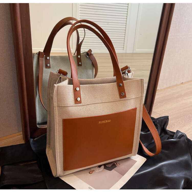Large Capacity Women's Winter New Fashion Canvas Contrasting Crossbody Bag, Commuting Casual Tote Bag