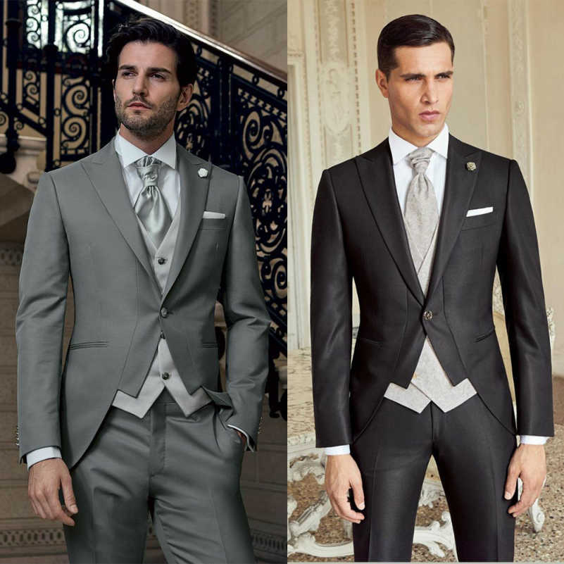 Handsome New Fashion 3-Pieces Wedding Tuxedos Men Suits Peaked Lapel Jacket One Button Single Breasted Solid Color Customized Pockets Bridegroom (Coat