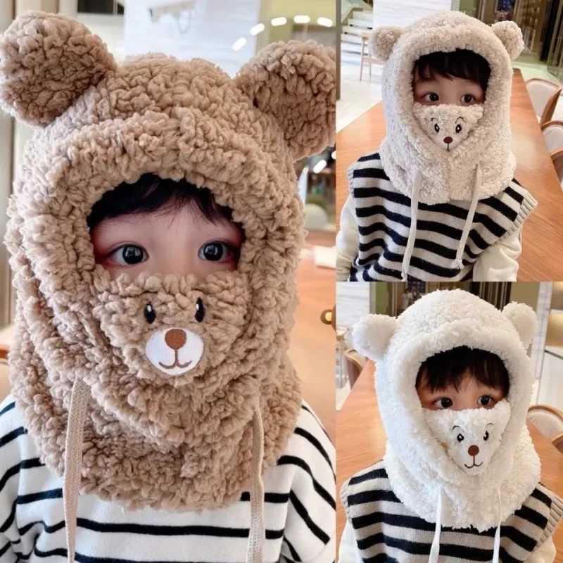 Plush Hat Autumn Winter Cute Children Scarf Masked Hood Cap Double Fleece Warmth Boy Girl Adult Parent-child Baby Hat W241213
