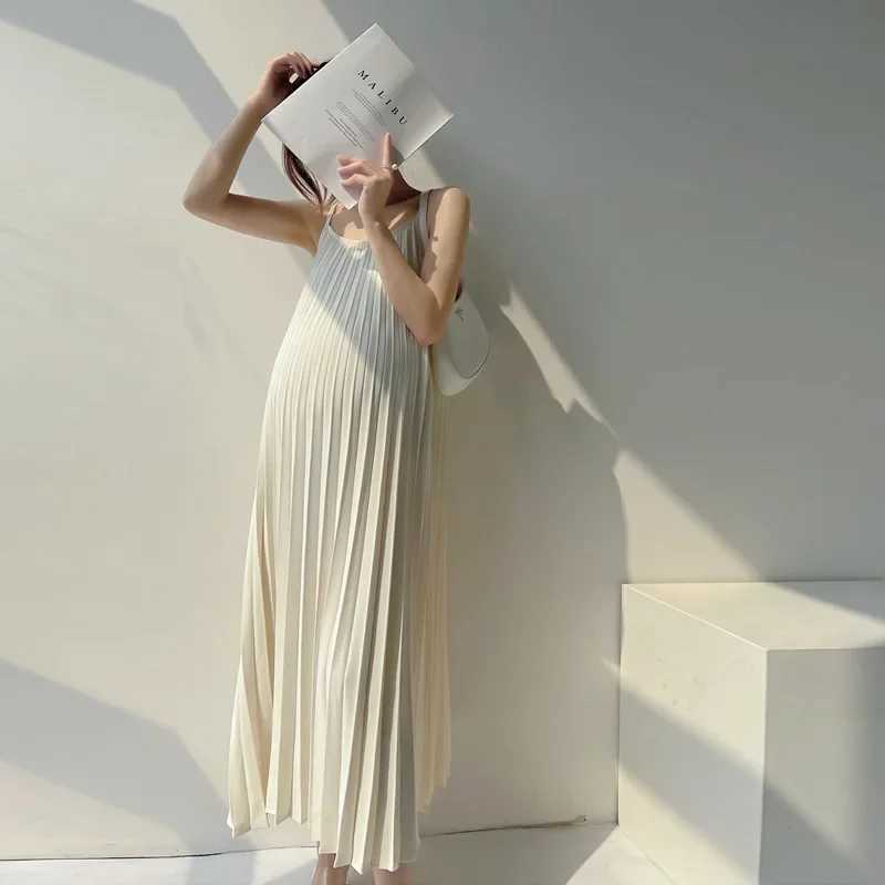 Materni Dresses Chiffon Pleated Long Pregnancy Dress Casual Loose Materni Clothes For Pregnant Women Fashion 2024 Plus SizeXJ241213
