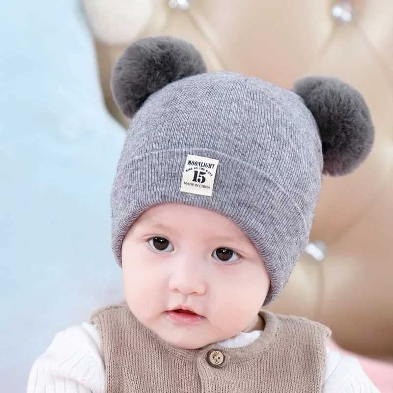 Solid color wool knitted hat Beibei newborn baby hat fluffy cute winter hat children boys and girls warm bean hat 0-3Y W241213