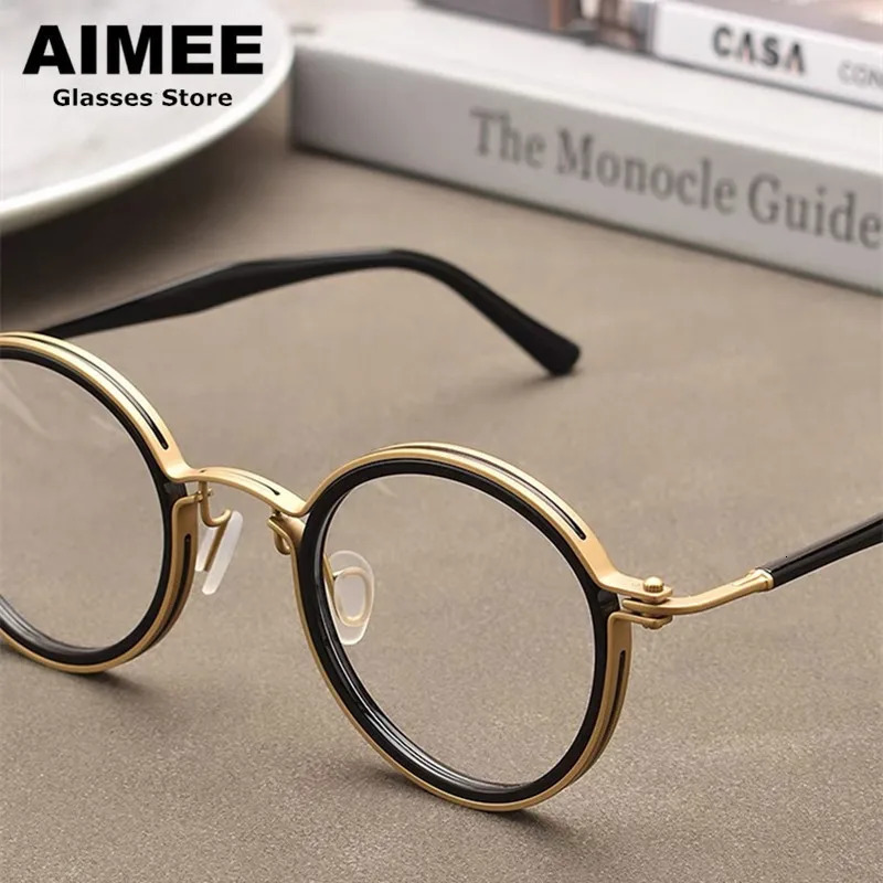 Japanese Hollow n Acetate Round Glasses Frame Men Women HandMade Eyeglasses High Quality Spectacles Frames 241213