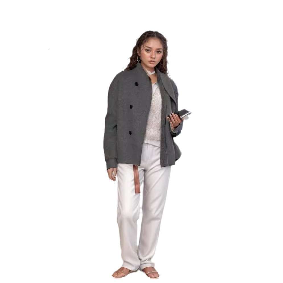 Double Breasted Solid Color Woolen Coat For European And American Foreign Trade, Casual Temperament, British Style Versatile Top, Fashionable Quality,