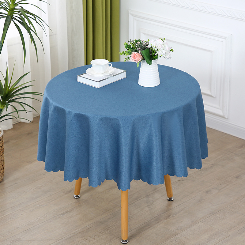 Four Season Cotton Small Round Tablecloth, Home Solid Color Retro Wavy Edge Circular Tablecloth Artistic New Style LN954