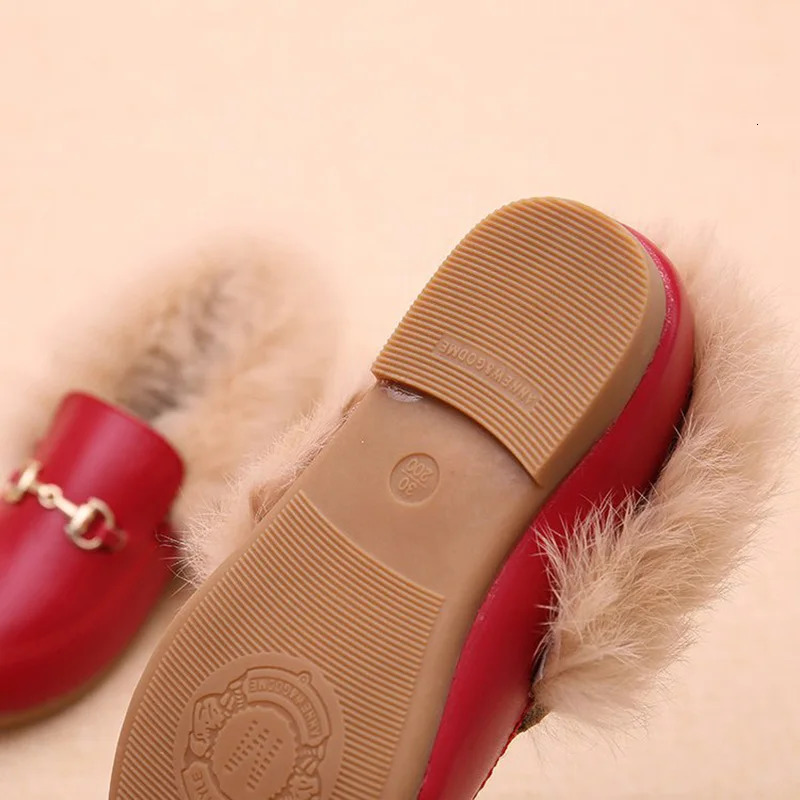 Kids Shoes Girls Shoes Winter Warm Fur Girls Loafers PU Leather Girls Dress Shoes Princess Shoes Flats Girls Kids 241213