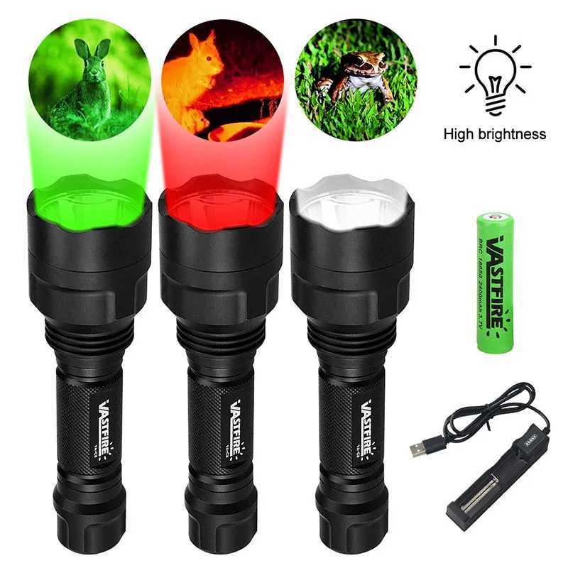 Hunting Flashlight White/Green/Red Torch Powerful C8 d Tactical Torch Rif Scope Lantern+Airsoft Mount+Switch+18650+ChargerXJ241214