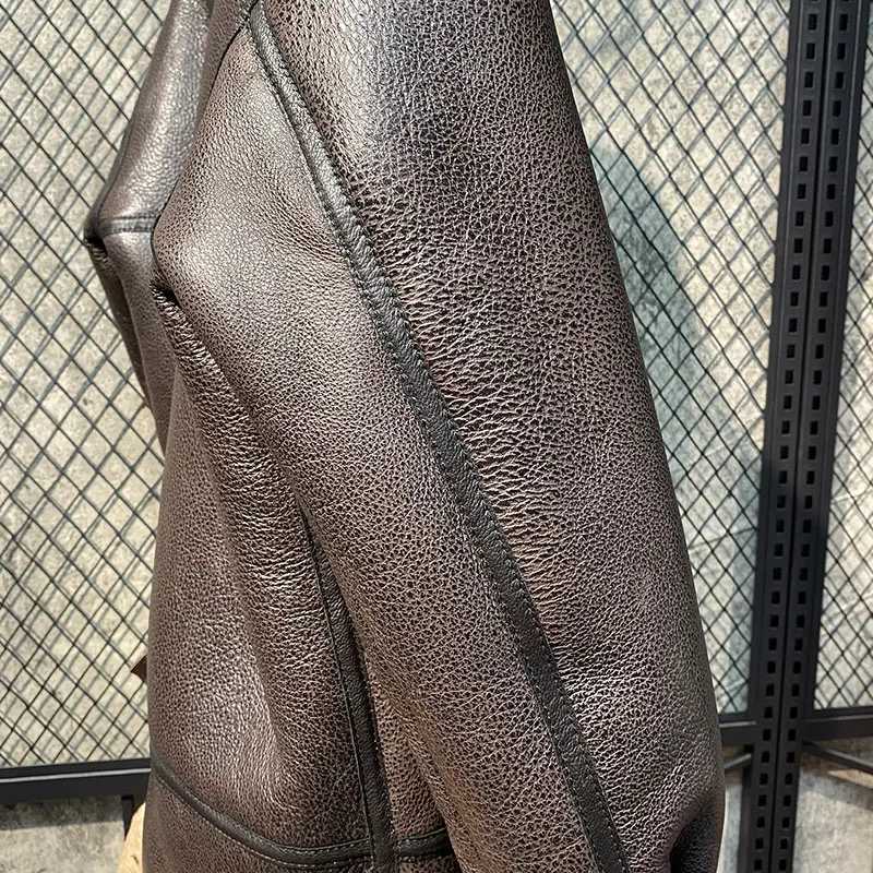 Thick winter natural fur coat mens clothing flight suit motorcycle jacket genuine leather sheepskin mens jacket Hombre W241213