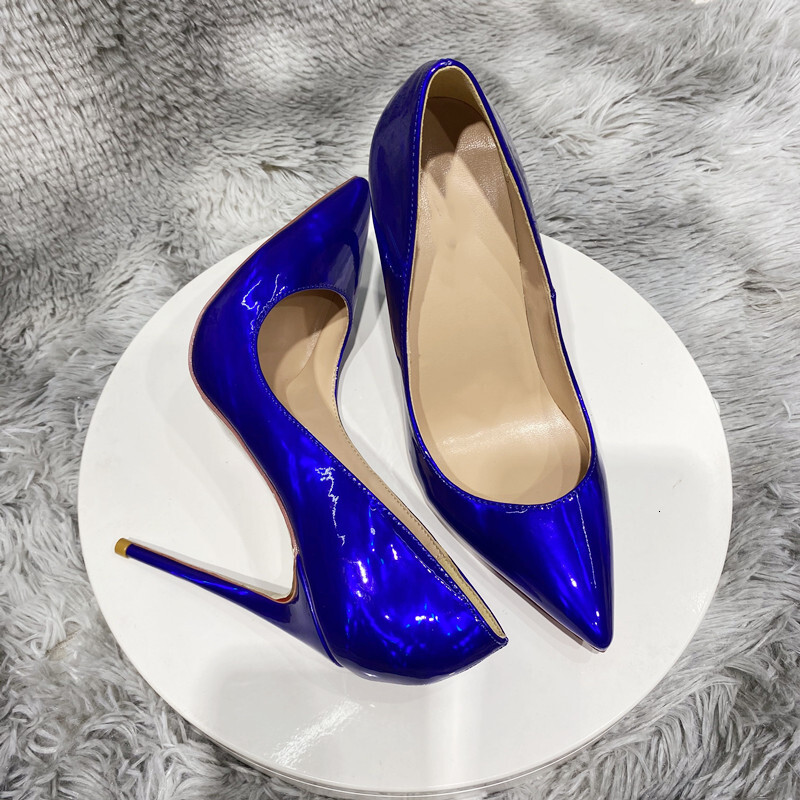Noenname_Null-Women's Valentine's Day Laser Blue Heels, Shiny Stripper High Heels For Wedding
