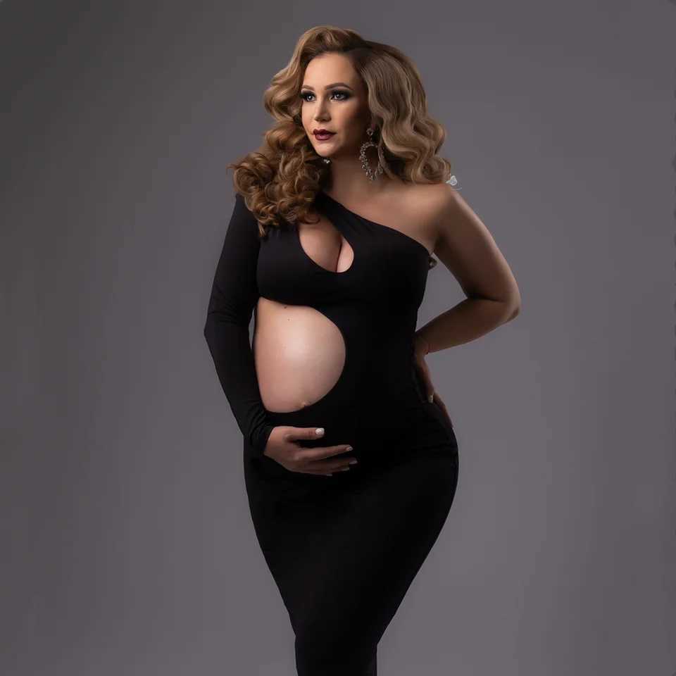 Slope Shoulder Skinny Materni Photography Dress Stretchy Pregnant Woman Photo Shoot DressXJ241213
