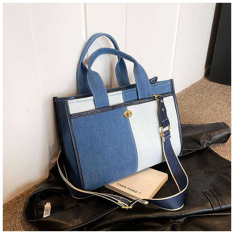 Large Capacity Denim For Women's New Year, Fashionable Contrasting Color Single Shoulder Crossbody Bag, Commuting Minimalist Tote Bag