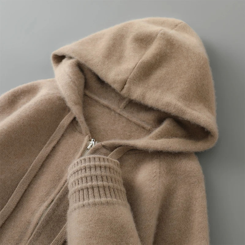 100% Merino Wool Sweater Mens Hooded Collar Knitted Cardigan Fashion Casual Base AutumnWinter Thick Warm Wear 241209