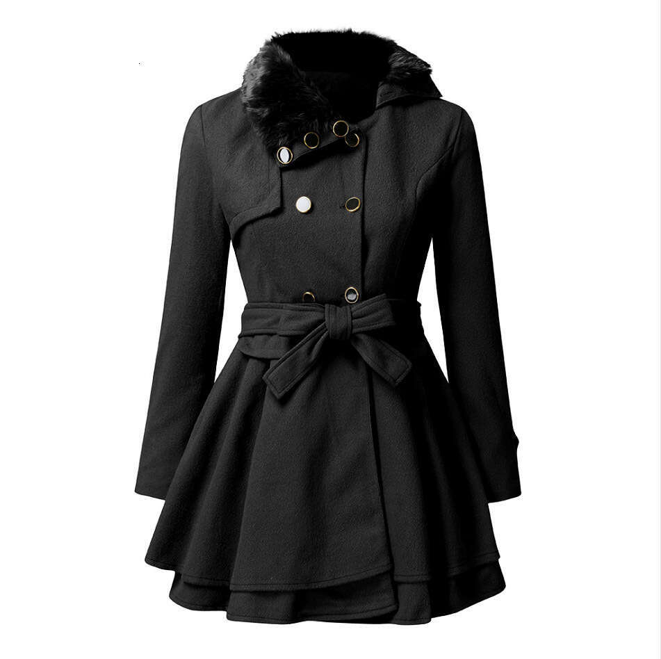 New European And American Slim Fit Long Double Breasted Woolen Coat Windbreaker Women's Fashionable Quality Classic