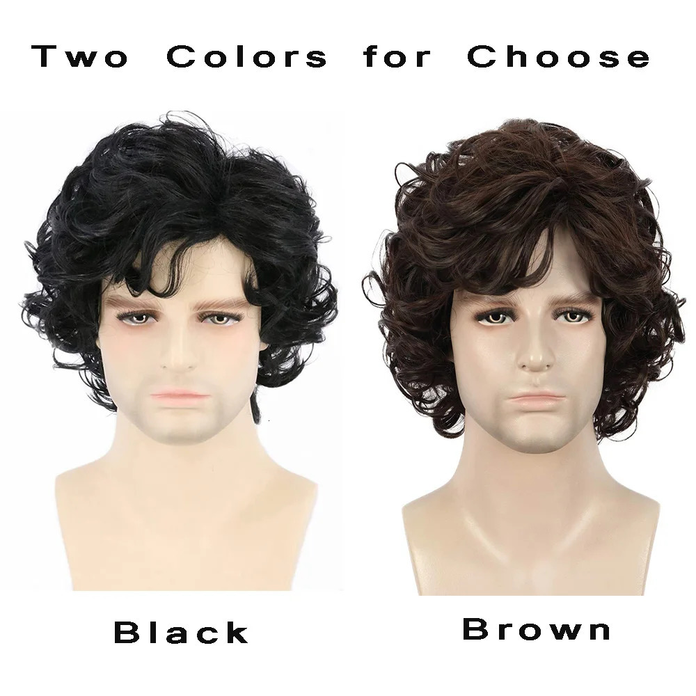 Gres Men Short Wavy Brown Wig Halloween Cosplay Costume Synthetic Hair Wigs High Temperature Fiber Machine Made 241213