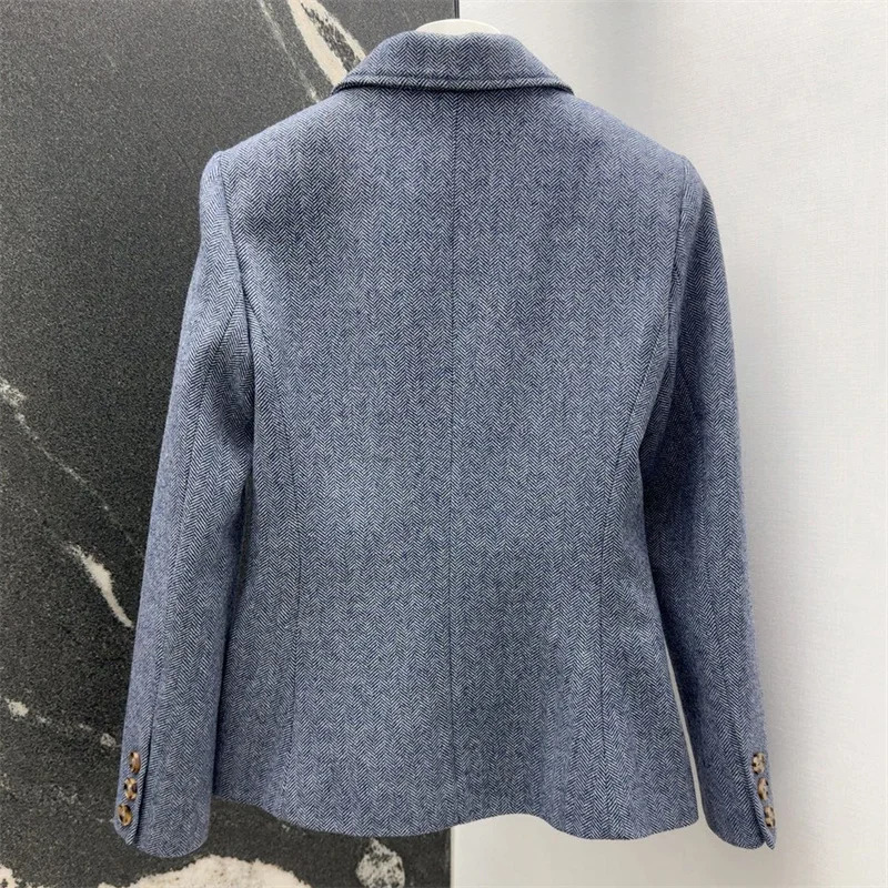 Womens jacket autumn in outerwears double breasted slim womens suit Wool blend long sleeved top blazer 241209