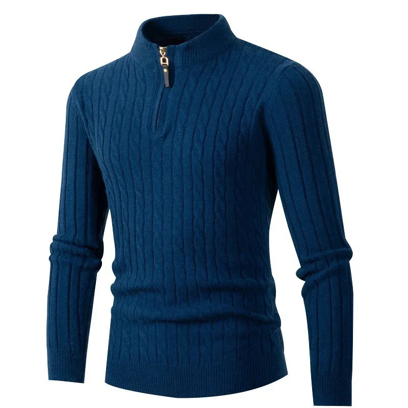 Winter Mens Sweater Pullover Highquality Stand Collar Half Zipper Knitted Base Shirt Male Warm Black Sweaters 3XL Men Clothing 241209